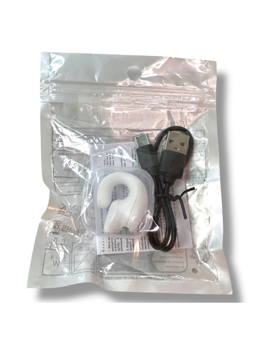 Wireless Earphone Ear Hook Bluetooth 5.0 Rechargeable White USB Cable Included S